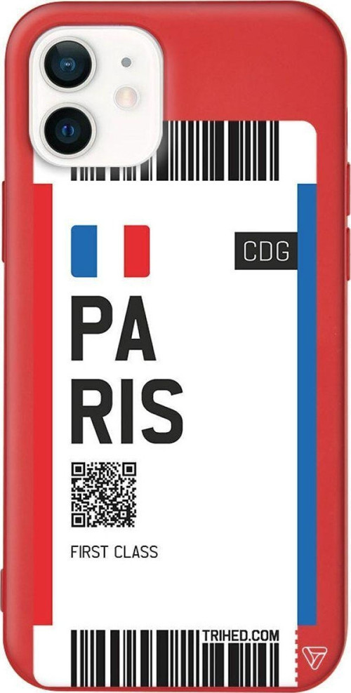 İphone 12 Mini Kırmızı Renkli Silikon Paris Bileti Telefon Kılıfı