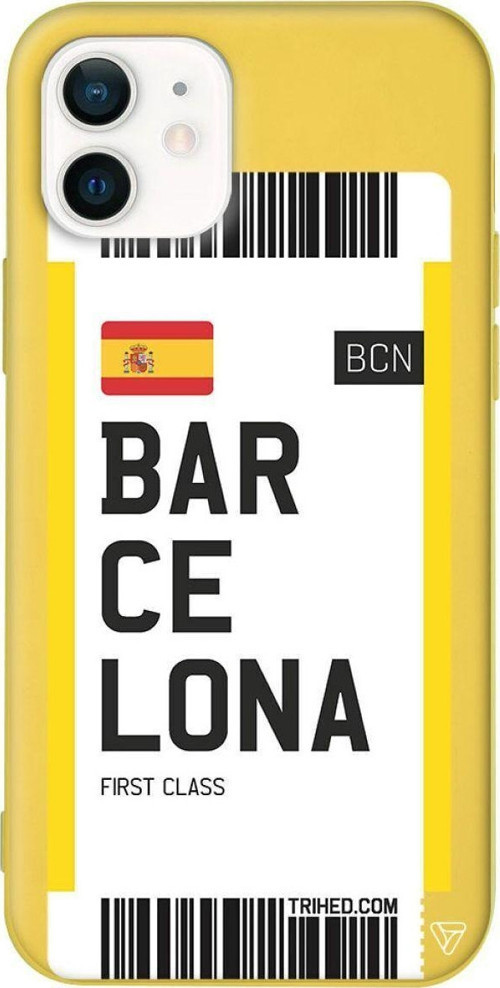 İphone 12 Mini Uyumlu Sarı Renkli Silikon Barcelona Bileti Telefon Kılıfı
