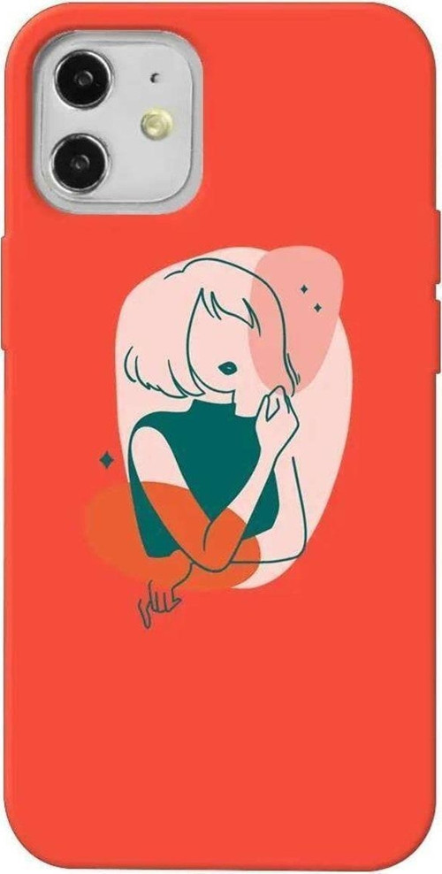 İphone 12 Mini Turuncu Renkli Silikon Telefon Kılıfı - Cute Girl
