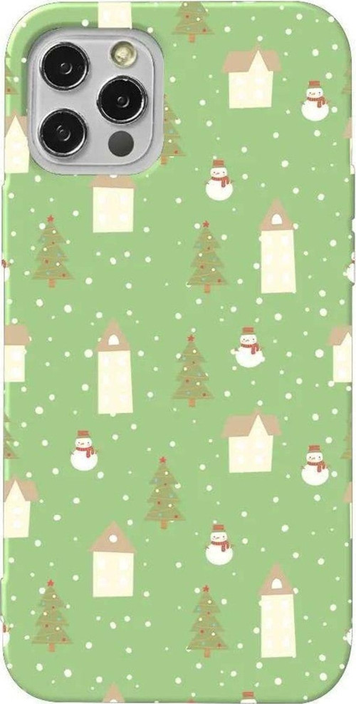 İphone 12 Pro Açik Yesil Renkli Silikon Telefon Kılıfı - Snowy Xmas