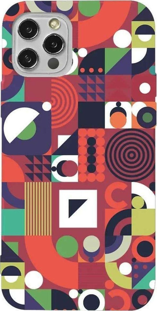 İphone 12 Pro Bordo Renkli Silikon Telefon Kılıfı - Abstract Desen 7