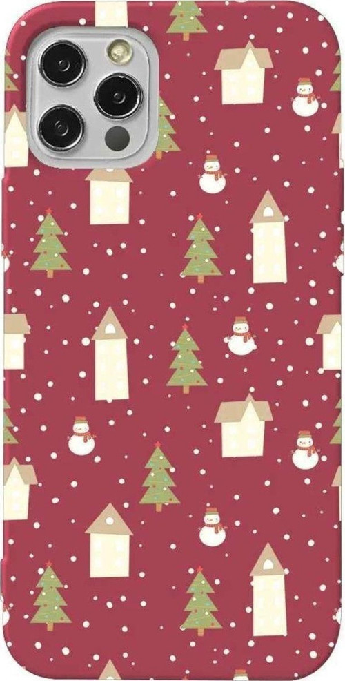 İphone 12 Pro Bordo Renkli Silikon Telefon Kılıfı - Snowy Xmas