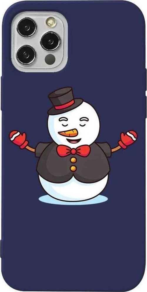 İphone 12 Pro Lacivert Renkli Silikon Telefon Kılıfı Uyumlu Snowman In Suit