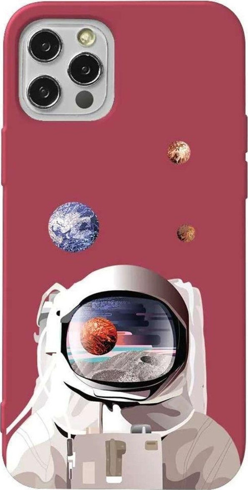 İphone 12 Pro Max Bordo Renkli Silikon Telefon Kılıfı - Astronotun Gözünden
