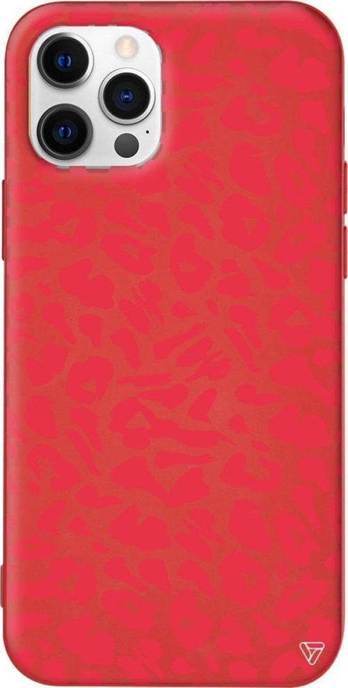 İphone 12 Pro Max Kırmızı Renkli Silikon Leopar Rose Telefon Kılıfı
