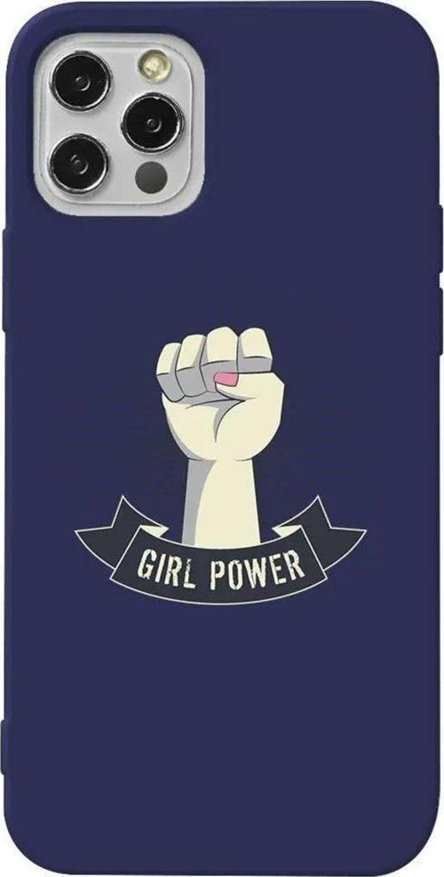 İphone 12 Pro Max Lacivert Renkli Silikon Telefon Kılıfı - Girl Punch