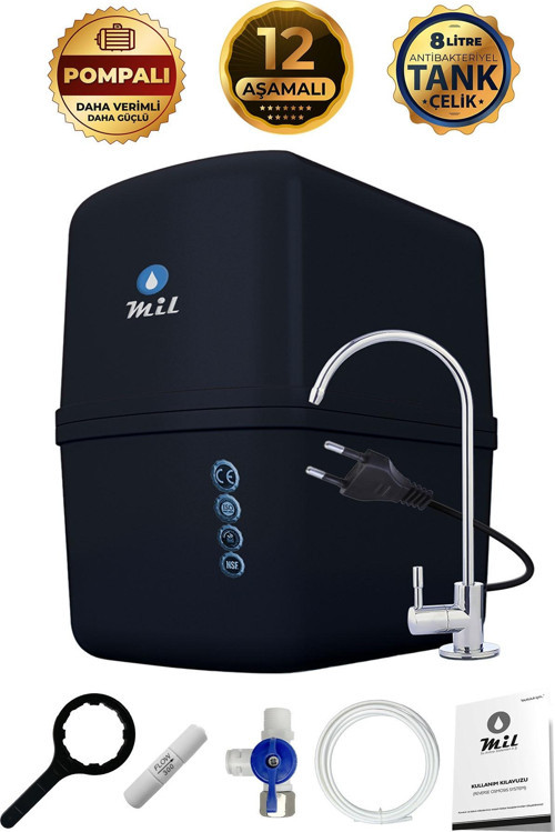 Mil Elegance Pompalı 12 Aşamalı 8 Lt Çelik Tanklı AquaFlo Membranlı Kapalı Kasa Su Arıtma Cihazı (DP12-M-A)