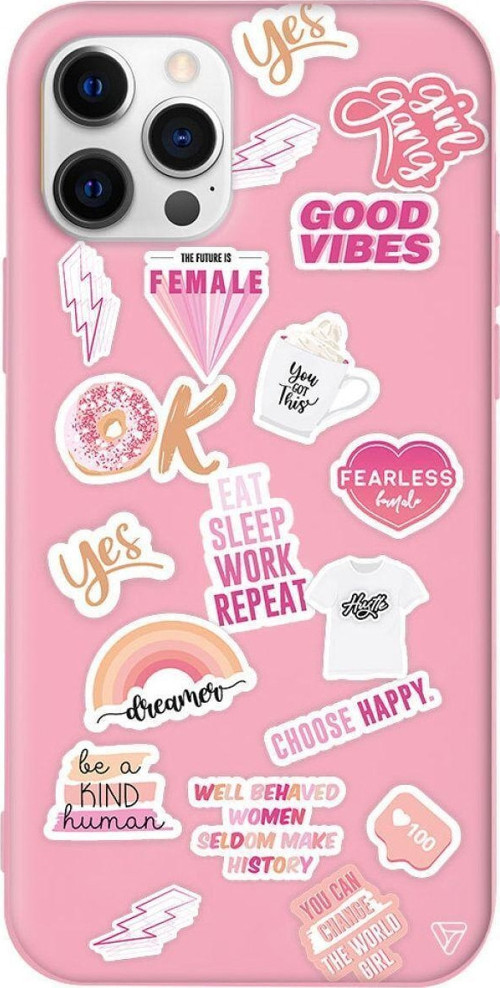 İphone 12 Pro Max Pembe Renkli Silikon Female Sticker Telefon Kılıfı