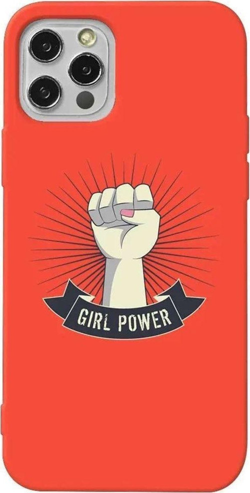 İphone 12 Pro Max Turuncu Renkli Silikon Telefon Kılıfı - Girl Punch