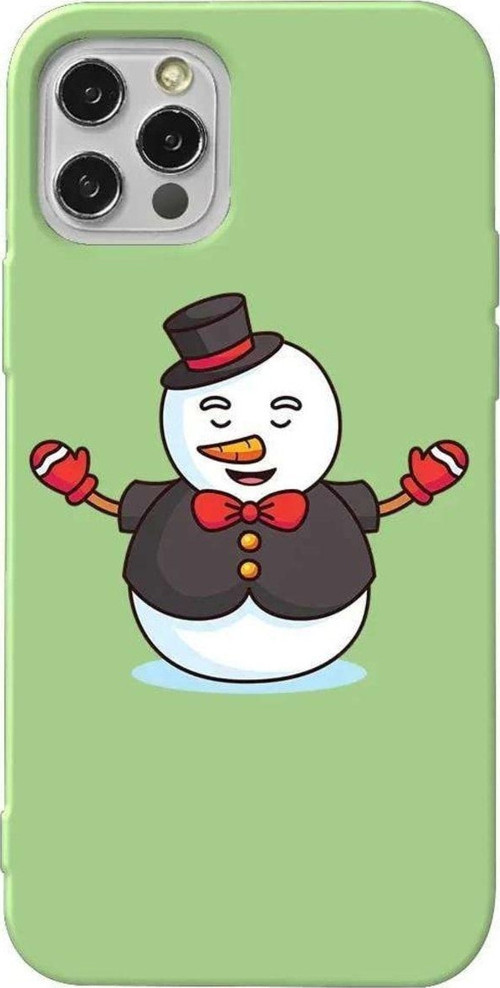 İphone 12 Pro Uyumlu Açık Yeşil Renkli Silikon Telefon Kılıfı - Snowman In Suit