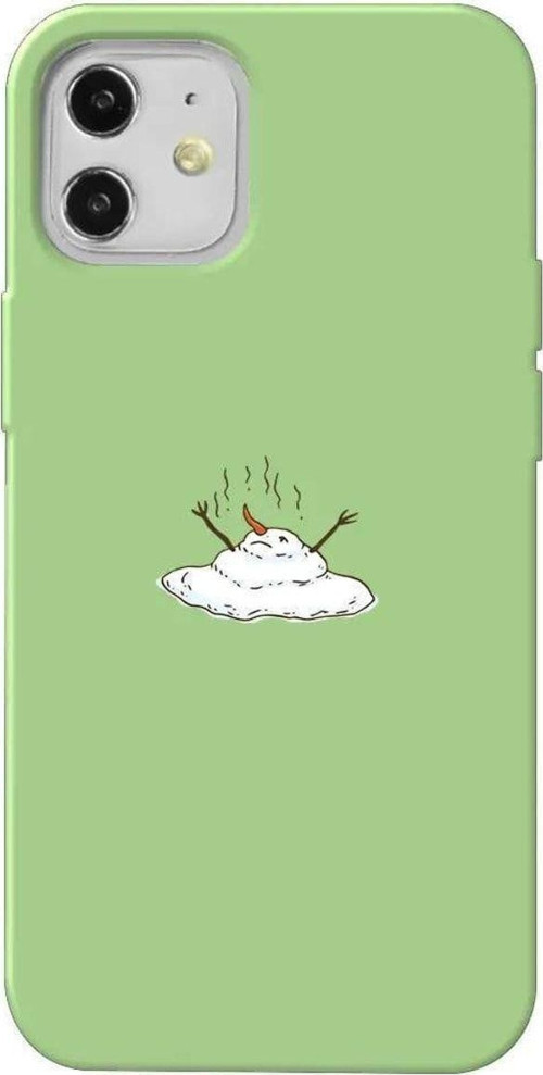 iPhone 12 Uyumlu Açık Yeşil Renkli Silikon Telefon Kılıfı Melting Snowman