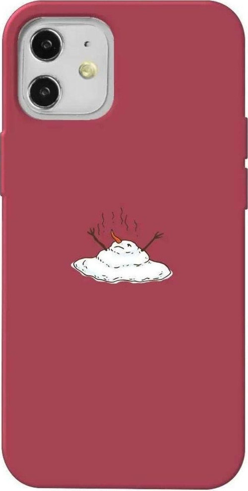iPhone 12 Uyumlu Bordo Renkli Silikon Telefon Kılıfı - Melting Snowman