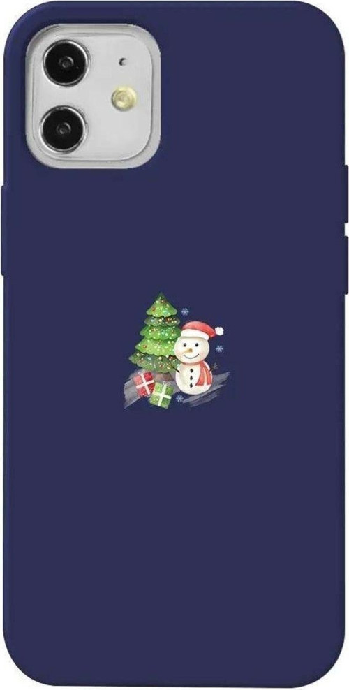 iPhone 12 Uyumlu Lacivert Renkli Silikon Telefon Kılıfı - Cute Snowman