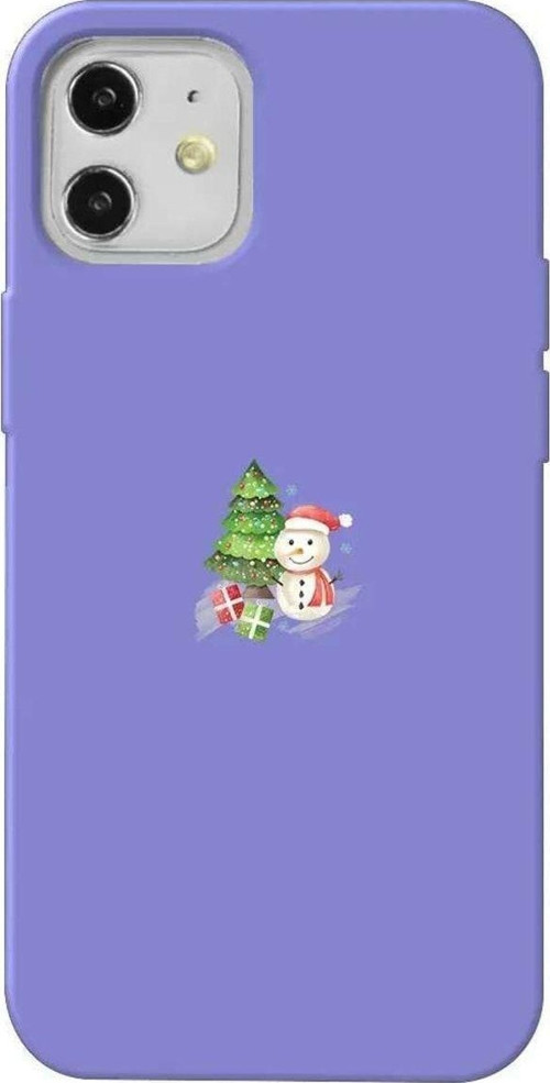 iPhone 12 Uyumlu Lila Renkli Silikon Telefon Kılıfı Cute Snowman