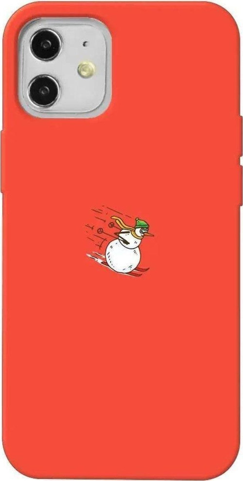 iPhone 12 Uyumlu Turuncu Renkli Silikon Telefon Kılıfı - Snowman Skiing