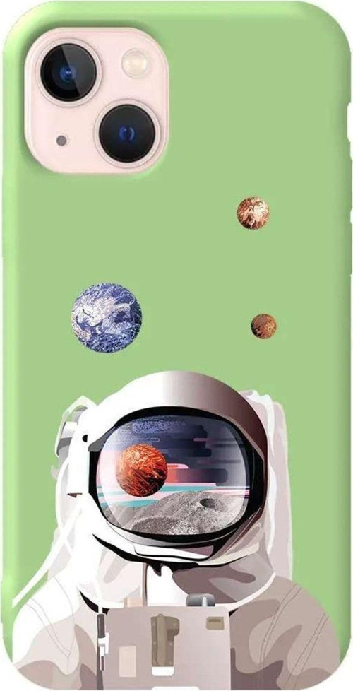 iPhone 13 Açık Yeşil Renkli Silikon Telefon Kılıfı - Astronotun Gözünden