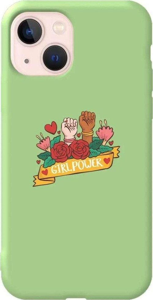 iPhone 13 Açık Yeşil Renkli Silikon Telefon Kılıfı - Girl Power 2