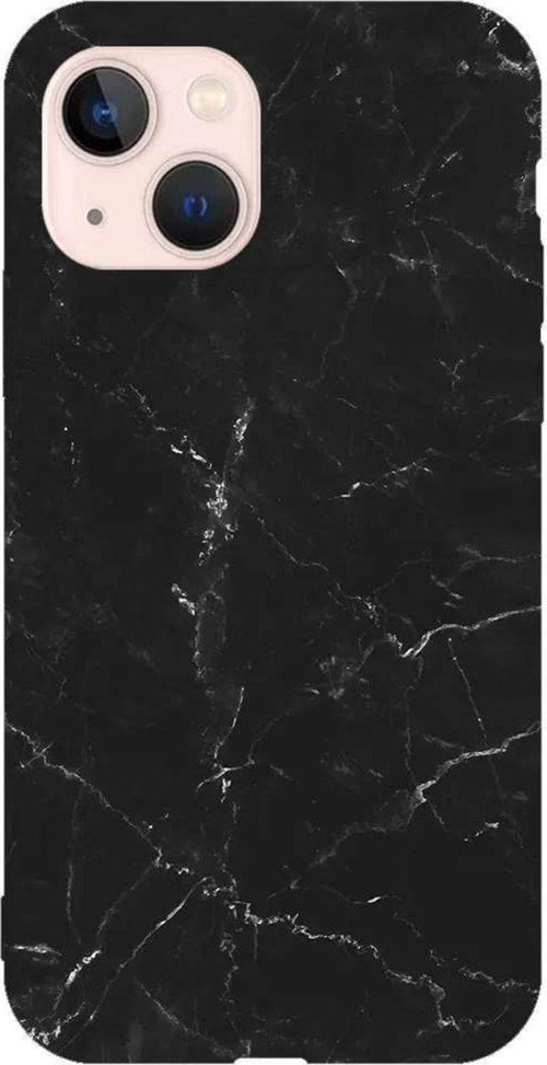 iPhone 13 Lacivert Renkli Silikon Telefon Kılıfı - Black Marble
