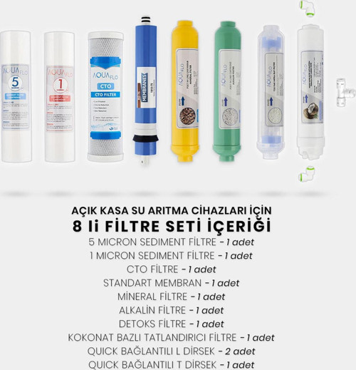 Açık Kasa Su Arıtma Cihazı 8li Filtresi Standart Membran Set