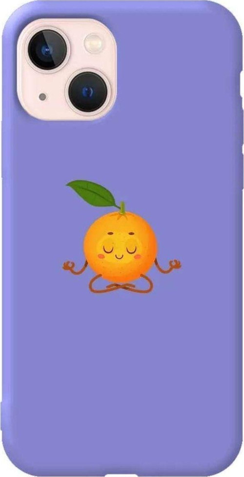 iPhone 13 Lila Renkli Silikon Telefon Kılıfı - Meditasyon Portakal