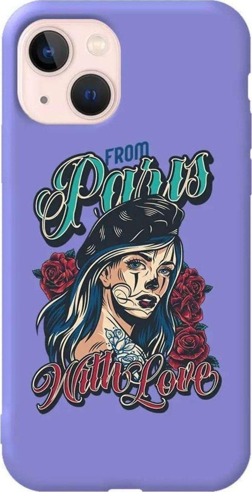 iPhone 13 Lila Renkli Silikon Telefon Kılıfı - Paris Girl