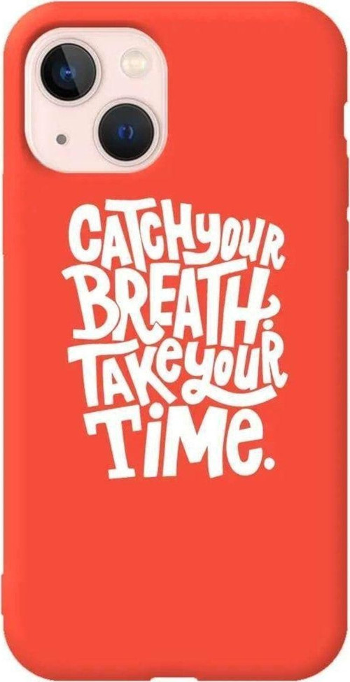 İphone 13 Mini Uyumlu Turuncu Renkli Silikon Telefon Kılıfı - Catch Your Breath