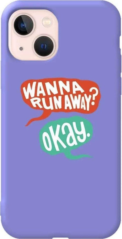 İphone 13 Mini Lila Renkli Silikon Telefon Kılıfı - Wanna Run Away?