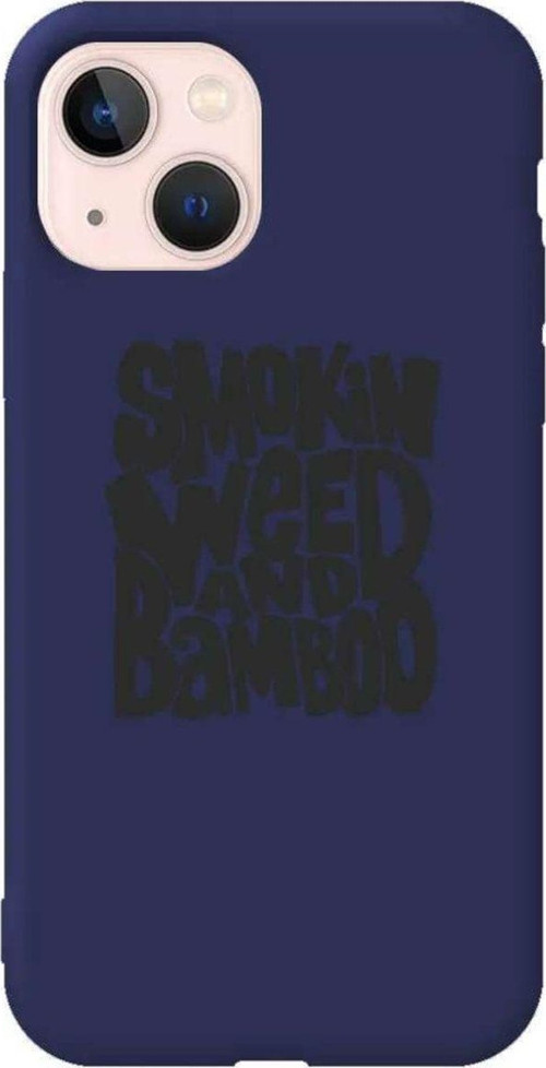 İphone 13 Mini Lacivert Renkli Silikon Telefon Kılıfı - Smokin Weed