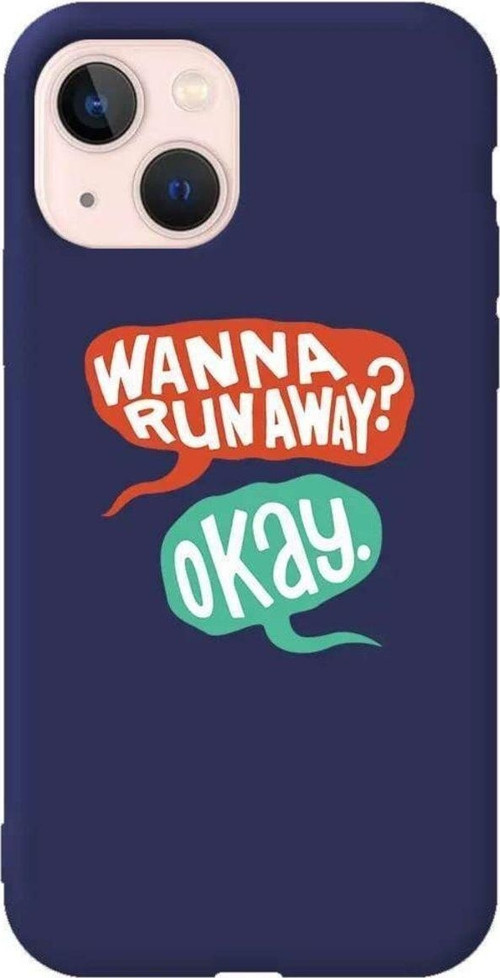 İphone 13 Mini Lacivert Renkli Silikon Telefon Kılıfı - Wanna Run Away?