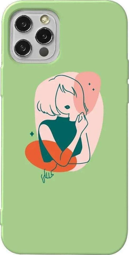 iPhone 13 Pro Açık Yeşil Renkli Silikon Telefon Kılıfı - Cute Girl