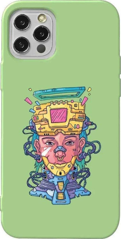 iPhone 13 Pro Açık Yeşil Renkli Silikon Telefon Kılıfı - Cyberpunk