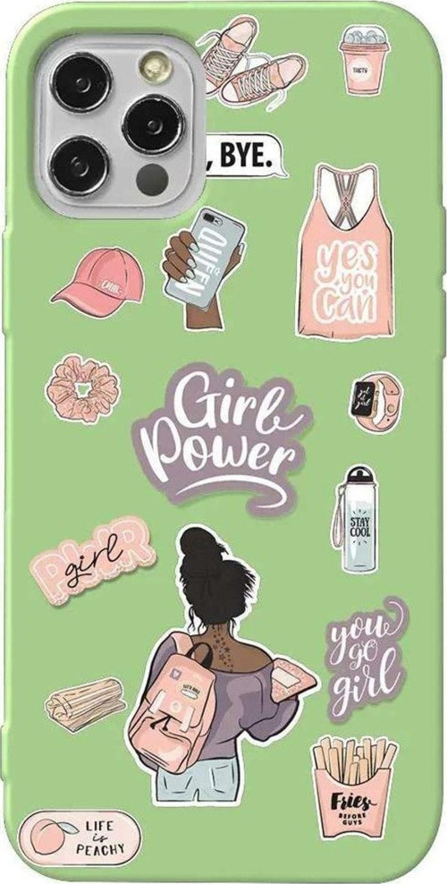iPhone 13 Pro Açık Yeşil Renkli Silikon Telefon Kılıfı - Girl Power