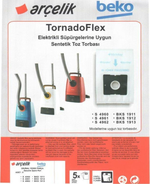 S 4960 Tornadoflex Uyumlu Süpürge Toz Torbası 5 Adet