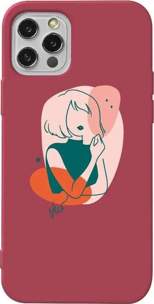 iPhone 13 Pro Bordo Renkli Silikon Telefon Kılıfı - Cute Girl