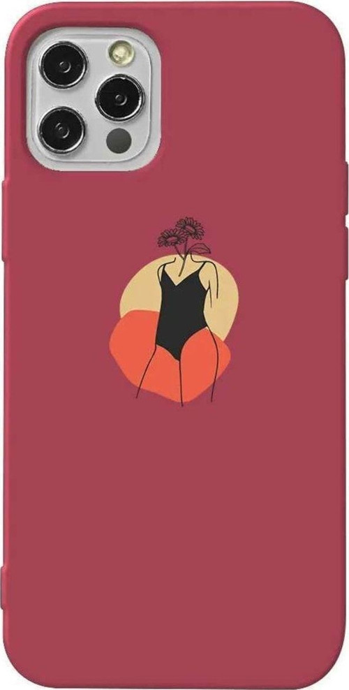 iPhone 13 Pro Bordo Renkli Silikon Telefon Kılıfı - Flower Girl Standing