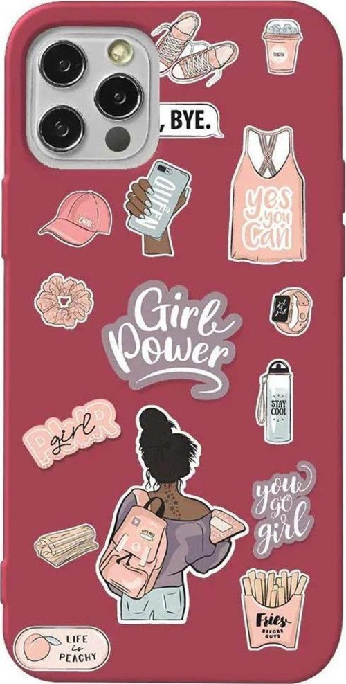 iPhone 13 Pro Bordo Renkli Silikon Telefon Kılıfı - Girl Power