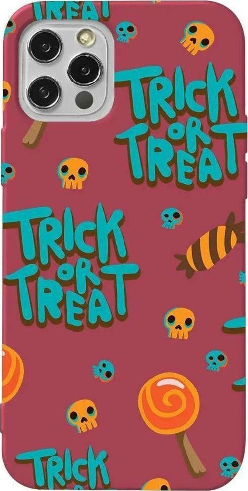 iPhone 13 Pro Bordo Renkli Silikon Telefon Kılıfı - Hypnotic Trick Or Treat