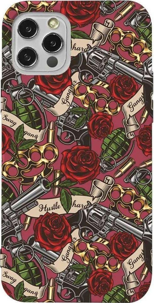 iPhone 13 Pro Bordo Renkli Silikon Telefon Kılıfı - Rose And Gun