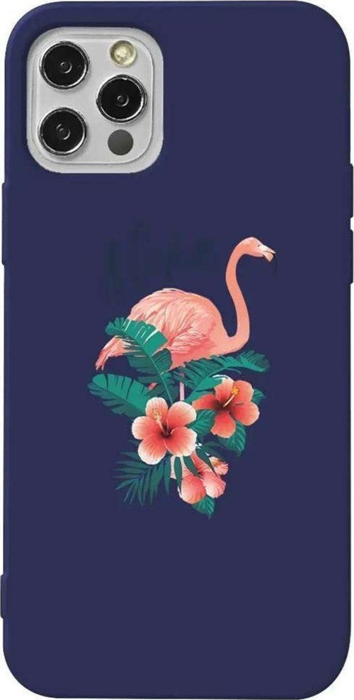 iPhone 13 Pro Lacivert Renkli Silikon Telefon Kılıfı - Aloha Flamingo