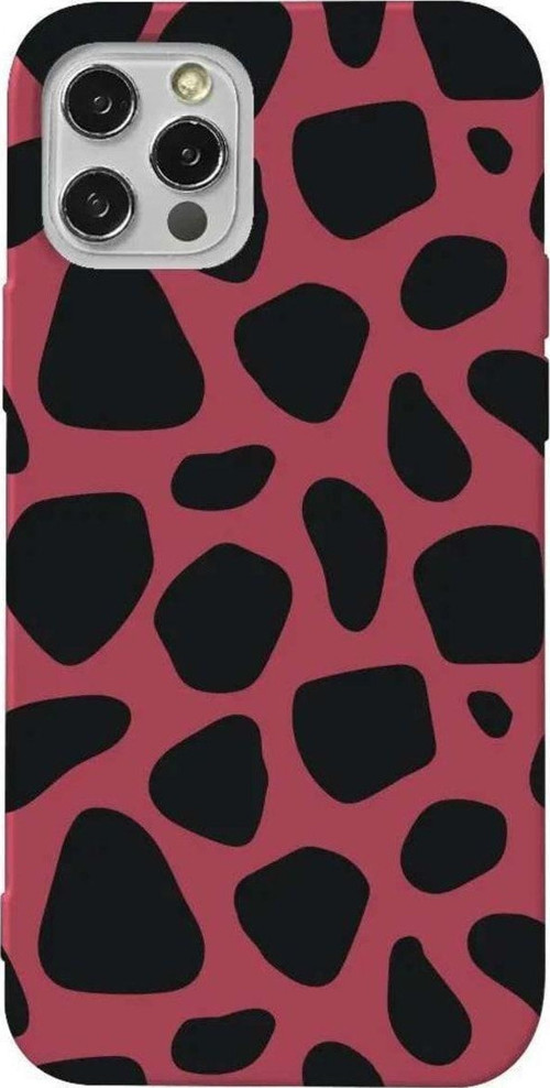 iPhone 13 Pro Bordo Renkli Silikon Telefon Kılıfı - Siyah Desenler