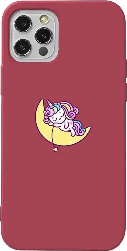iPhone 13 Pro Bordo Renkli Silikon Telefon Kılıfı - Sleepy Unicorn