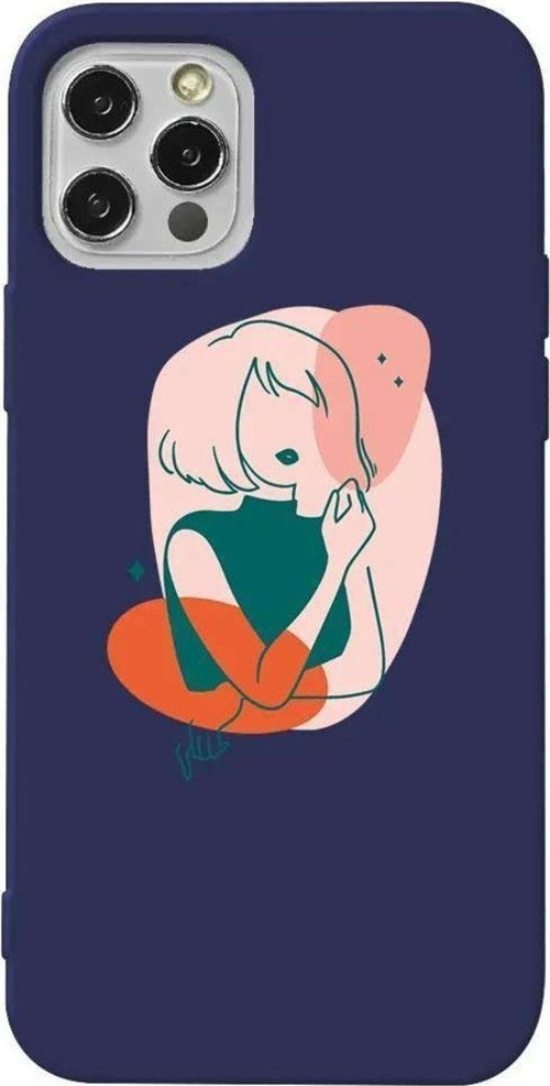 iPhone 13 Pro Lacivert Renkli Silikon Telefon Kılıfı - Cute Girl