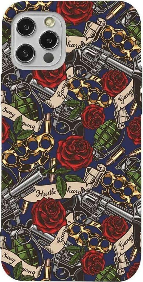 iPhone 13 Pro Lacivert Renkli Silikon Telefon Kılıfı - Rose And Gun