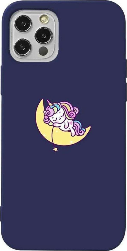 iPhone 13 Pro Lacivert Renkli Silikon Telefon Kılıfı - Sleepy Unicorn