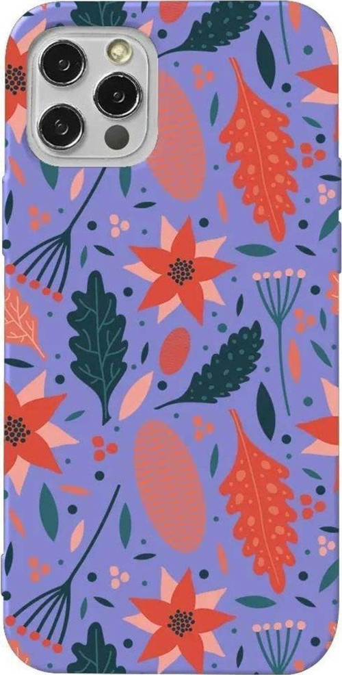 iPhone 13 Pro Lila Renkli Silikon Telefon Kılıfı - Autumn Floral
