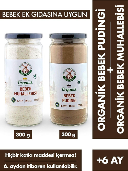 Organik Bebek Muhallebisi Karışımı 300 g + Organik Bebek Pudingi 300 g Seti