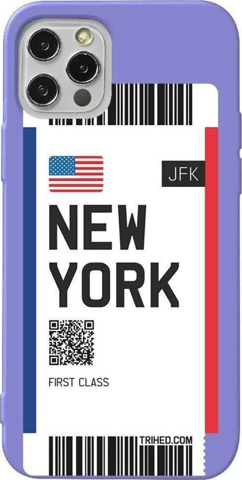 iPhone 13 Pro Lila Renkli Silikon Telefon Kılıfı - New York Bileti
