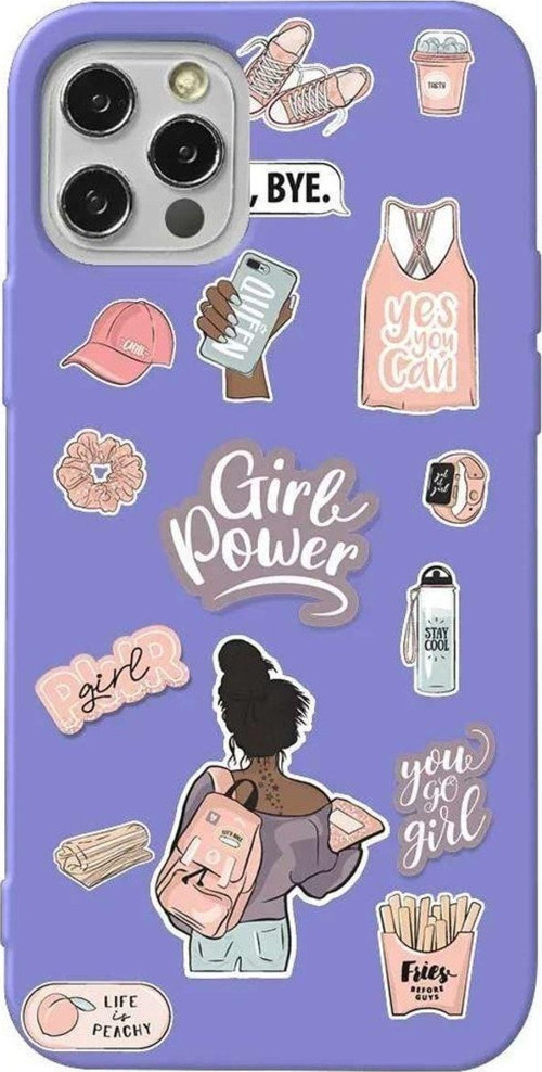 iPhone 13 Pro Lila Renkli Silikon Telefon Kılıfı - Girl Power