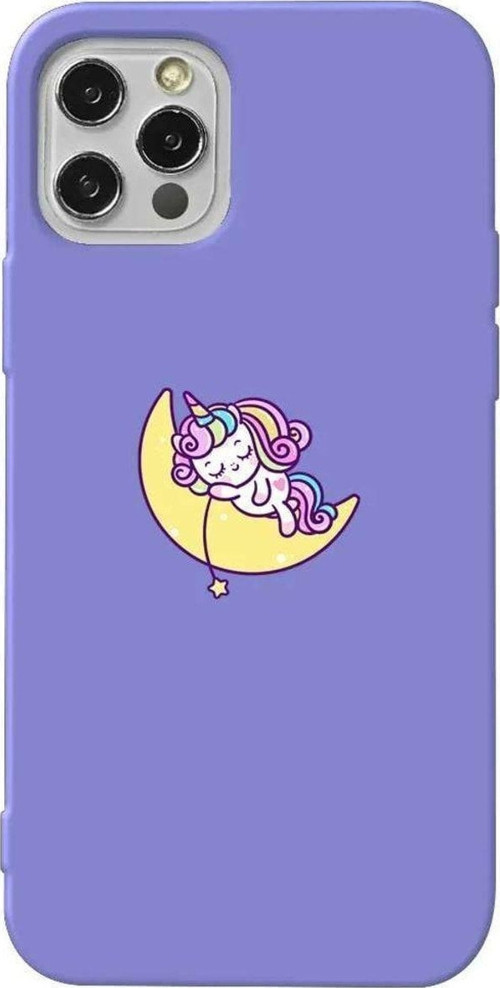 iPhone 13 Pro Lila Renkli Silikon Telefon Kılıfı - Sleepy Unicorn