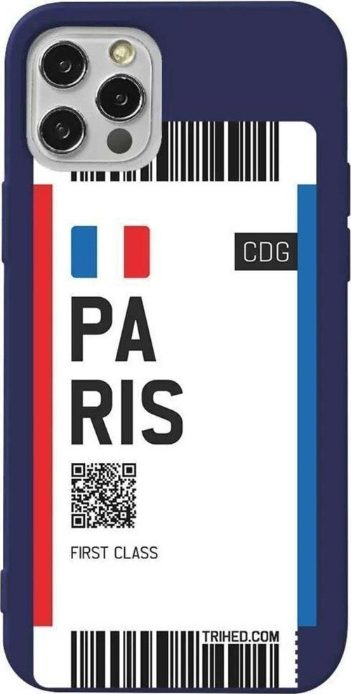 İphone 13 Pro Max Lacivert Renkli Silikon Telefon Kılıfı - Paris Bileti